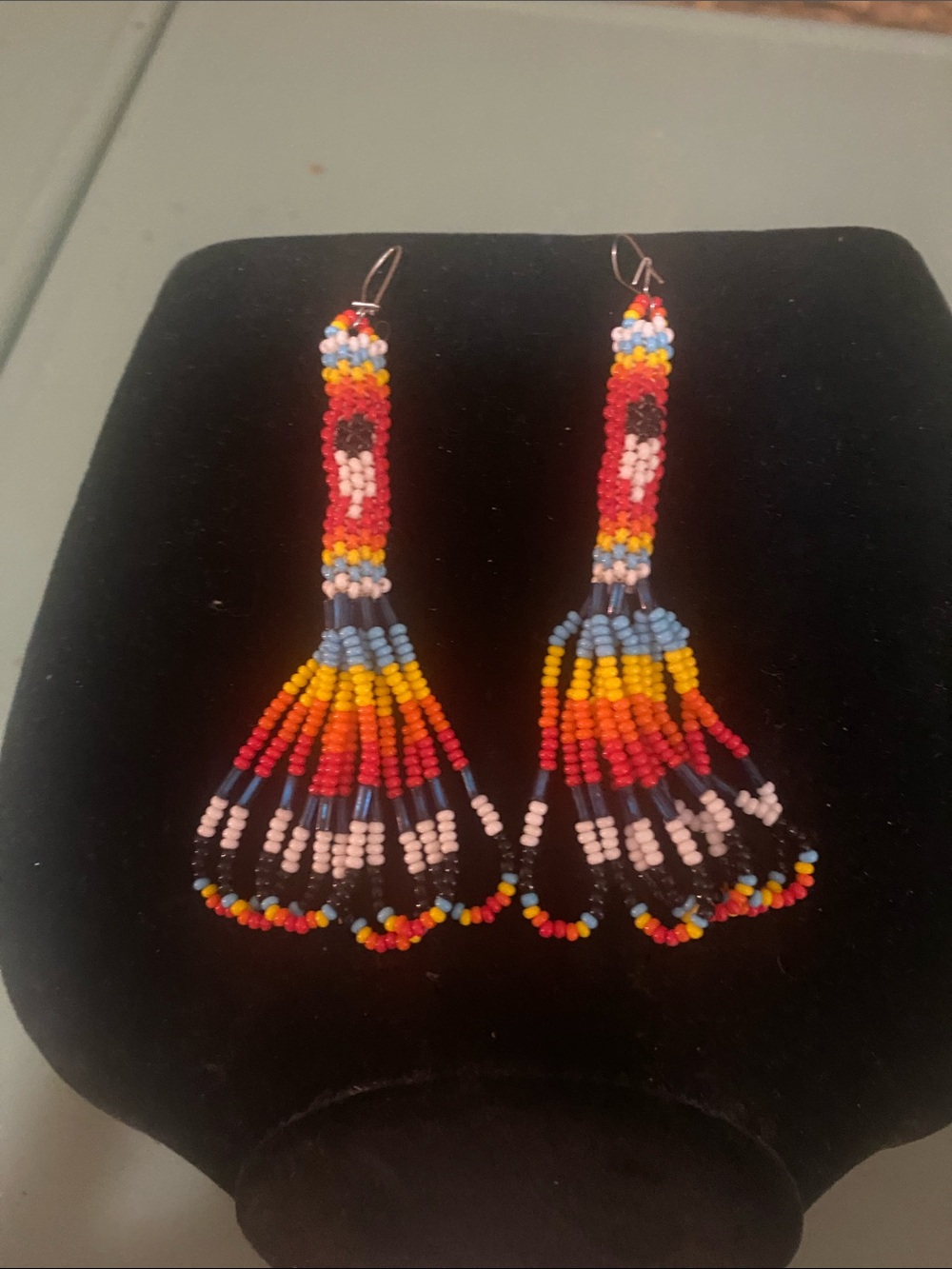 Native American Seed Bead Tassel handmade, bright colors Earrings